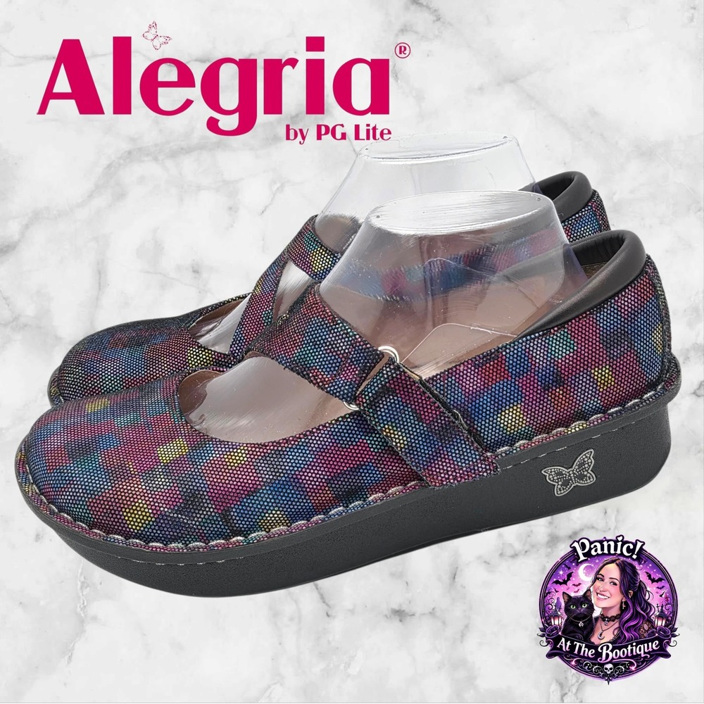 Alegria‎ Dayna Mary Jane Mule Work Shoes Womens 40 Multi Color Mosaic Leather